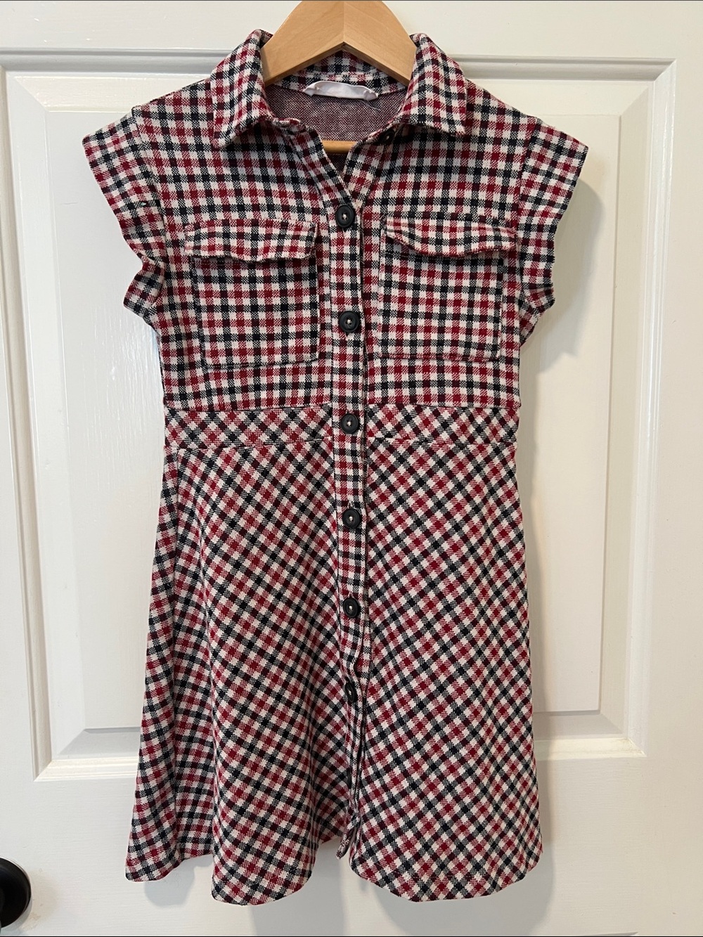Zara Girls Red, Black & White Plaid Sleeveless Button-Front Dress